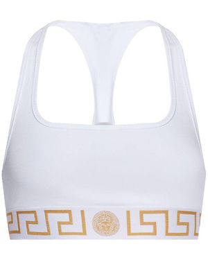 Versace Bralette Con Scollo Rotondo E Bordo Greca-Donna - Bianco
