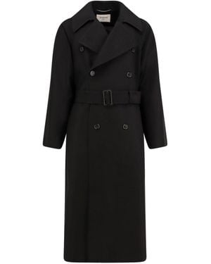 Saint Laurent Certified Wool Coat With Belt - Black