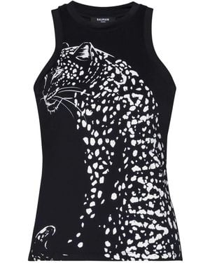 Balmain Leopard Print Tank Top - Black