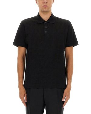Fendi Ff Piquet Jacquard Polo Shirt-Uomo - Nero