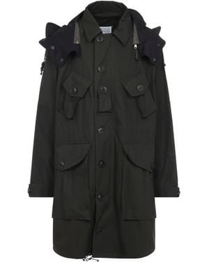 Maison Margiela Dark Cotton Blend Jacket With Adjustable Hood - Black