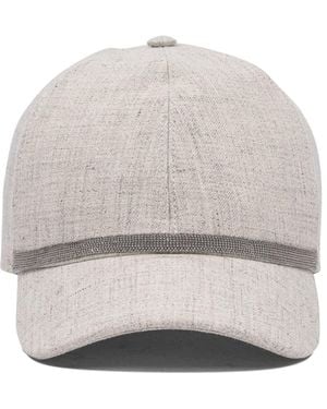 ハット BRUNELLO CUCINELLI Linen Baseball Hat with Shiny Band Brunello Cucinelli Linen Baseball Hat With Shiny Band in