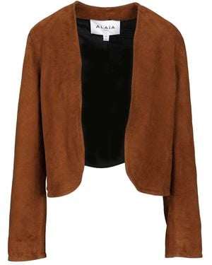 Alaïa Alaã¯A Short Suede Blazer - Brown