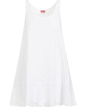 KENZO Elegant Broderie Anglaise Mini Dress - White