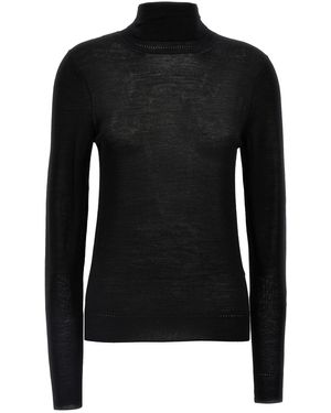 Saint Laurent Maglia in lana sostenibile con monogramma ricamato - Nero