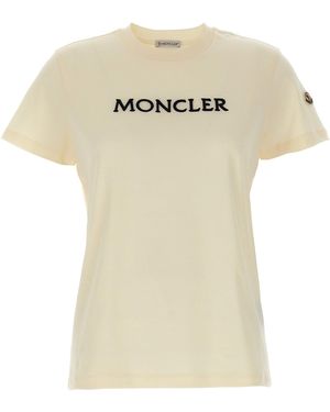 Moncler Logo Embroidery T Shirt-Donna - Bianco