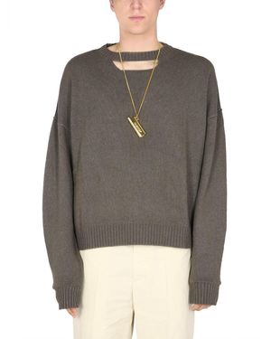 Ambush MAGLIA OVERSIZE FIT IN MISTO LANA VERGINE CON LOGO - Grigio