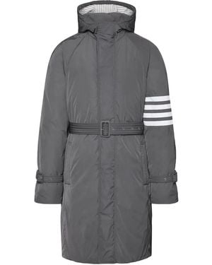 Thom Browne Poly Twill 4-bar Hooded Down Parka With Belt - Gray