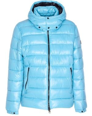 Save The Duck Florian Down Jacket With Lacquered Finish And Removable Hood - Blue
