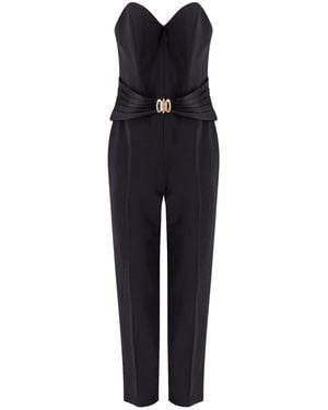 ワンピース ELISABETTA FRANCHI Jumpsuit with sholder pads and leather Elisabetta Franchi Jumpsuit With Sholder Pads And Leather