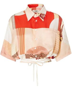 Fendi Patchwork Silk Shirt-Donna - Bianco