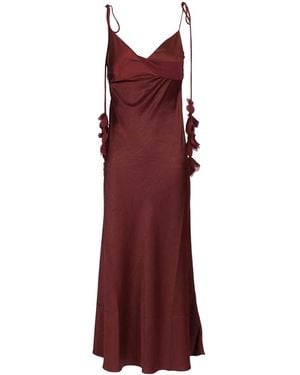 Self-Portrait Burgundy Satin Flower Midi Dress Dresses Bordeaux - Red