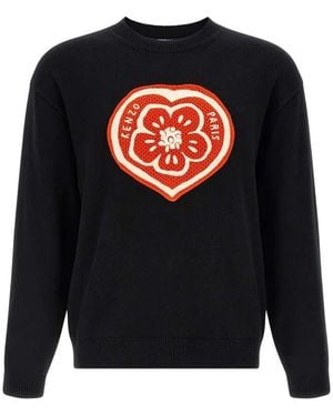 KENZO Crewneck Sweater With Heart Embroidery - Black