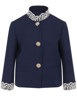 ジャケット Valentino Single-breasted navy wool crop jacket Valentino Women's Single-breasted Navy Wool Crop Jacket