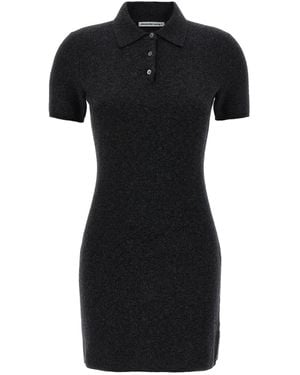 T By Alexander Wang Wool Mélange Polo Shirt Mini Dress - Black