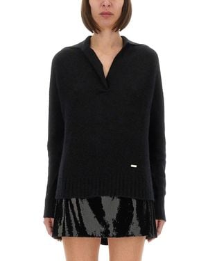 Tom Ford Cashmere And Silk Long Sleeve Polo Shirt-Donna - Nero
