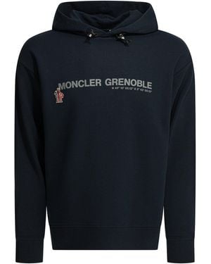 Moncler Logo Print Hoodie Sweatshirts Blu-Uomo