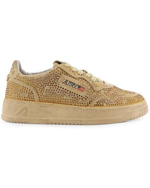Autry Medalst Low Suede Sneakers With Rhinestones - Natural