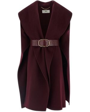 Elisabetta Franchi Double Wool Cape Capes Bordeaux - Purple