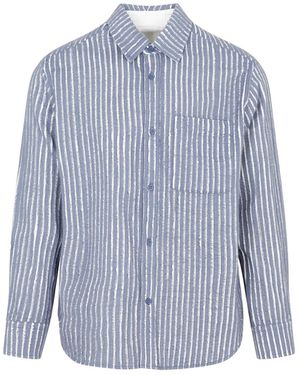 Craig Green Chalk Hand-Frayed Stripe Cotton Shirt-Uomo - Blu