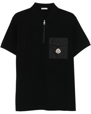 Moncler Cotton Piquet Polo Shirt With Pocket - Black