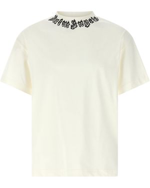 Palm Angels Neck Logo T Shirt Bianco/Nero-Uomo