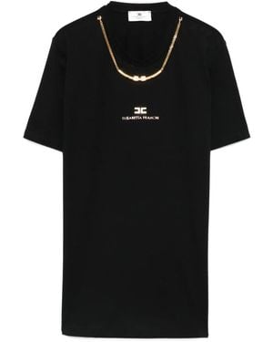 Elisabetta Franchi Cotton Jersey T-Shirt With Necklace - Black