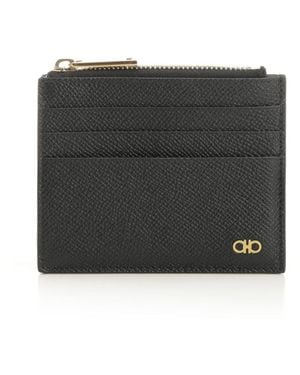 Ferragamo Micro Gancio Zip Square Card Case Wallets Black