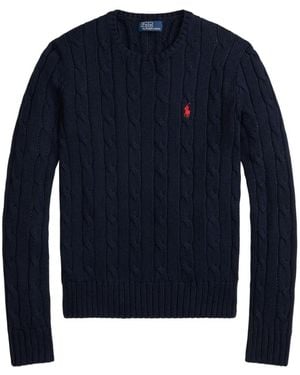 Polo Ralph Lauren Cable-Knit Slim Fit Cotton Crewneck Sweater - Blue