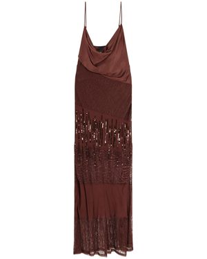 PINKO Ibis satin and lace long dress ピンコ Pinko Satin, Lace And Rhinestone-Fringe Slip Dress in Brown