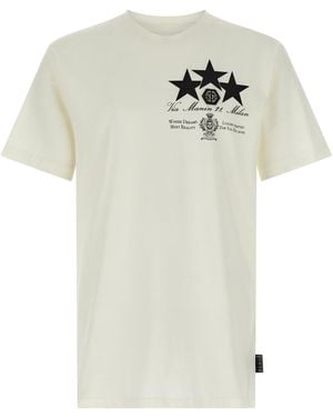 Philipp Plein Leather Print Patch T-Shirt With Front Metal Logo - White