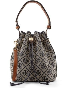Tory Burch T Monogram Jacquard Fabric Bucket Bag - Black