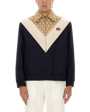 Valentino Garavani Wool Bomber Jacket With Print Toute La V - Blue