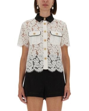 Self-Portrait Lace Top With Collar - White