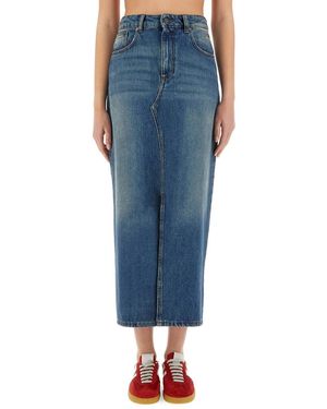 MSGM Long Denim Skirt - Blue