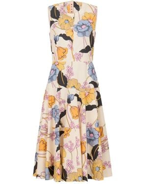 Marni Poplin Midi Dress With Melody Print Clothing - White