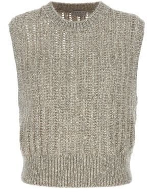 Brunello Cucinelli Rustic Dazzling Net Gilet Grigio-Donna