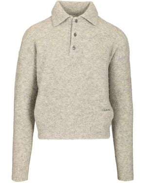 Ami Paris Alpaca Blend Polo Shirt Knitwear - Natural