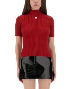 Courreges "Reedition" Knitted T-Shirt-Donna - Rosso