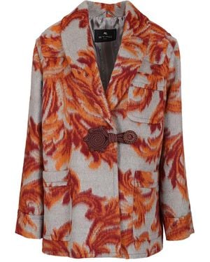 Etro Jacquard Wool Blend Coat - Red