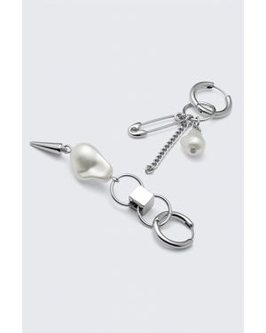 Weekday Asymmetric Pearl Hoop Earrings - Metallic
