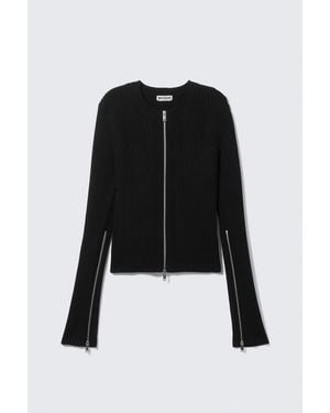 Weekday Ribbed Fitted Zip Cardigan - Black
