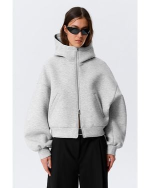 Weekday Oversized Funnel Neck Scuba Zip Hoodie - Grey