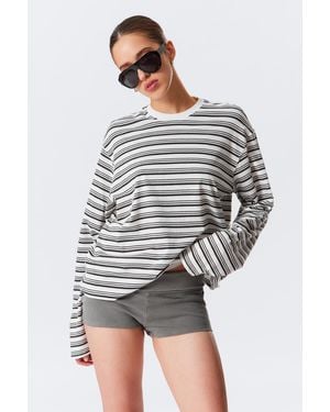 Weekday Boxy Fit Long-Sleeved Striped T-Shirt - White