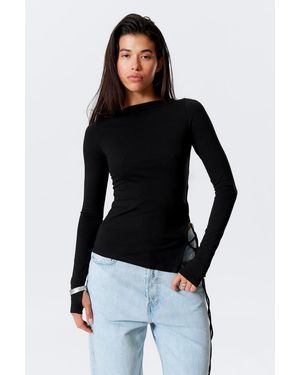 Weekday Asymmetric Long-Sleeved Cross Back Top - Black
