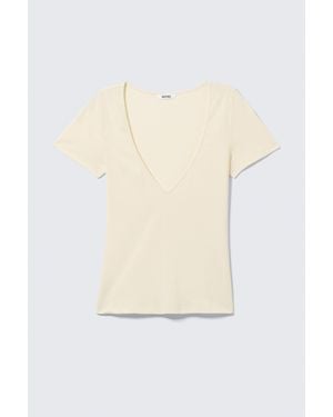 Monki Slim Deep V-Neck T-Shirt - White