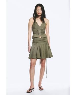 Weekday Tie Waist V-Neck Zip Halter Top - Green