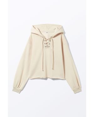 Monki Cropped Lace-Up Hoodie - Natural
