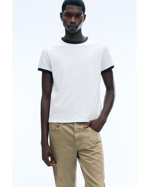 Weekday Kurzärmliges Baumwoll-T-Shirt Mit Kontrastbesatz - Weiß