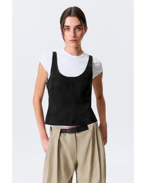 Weekday Scooped Leather Tank Top - White